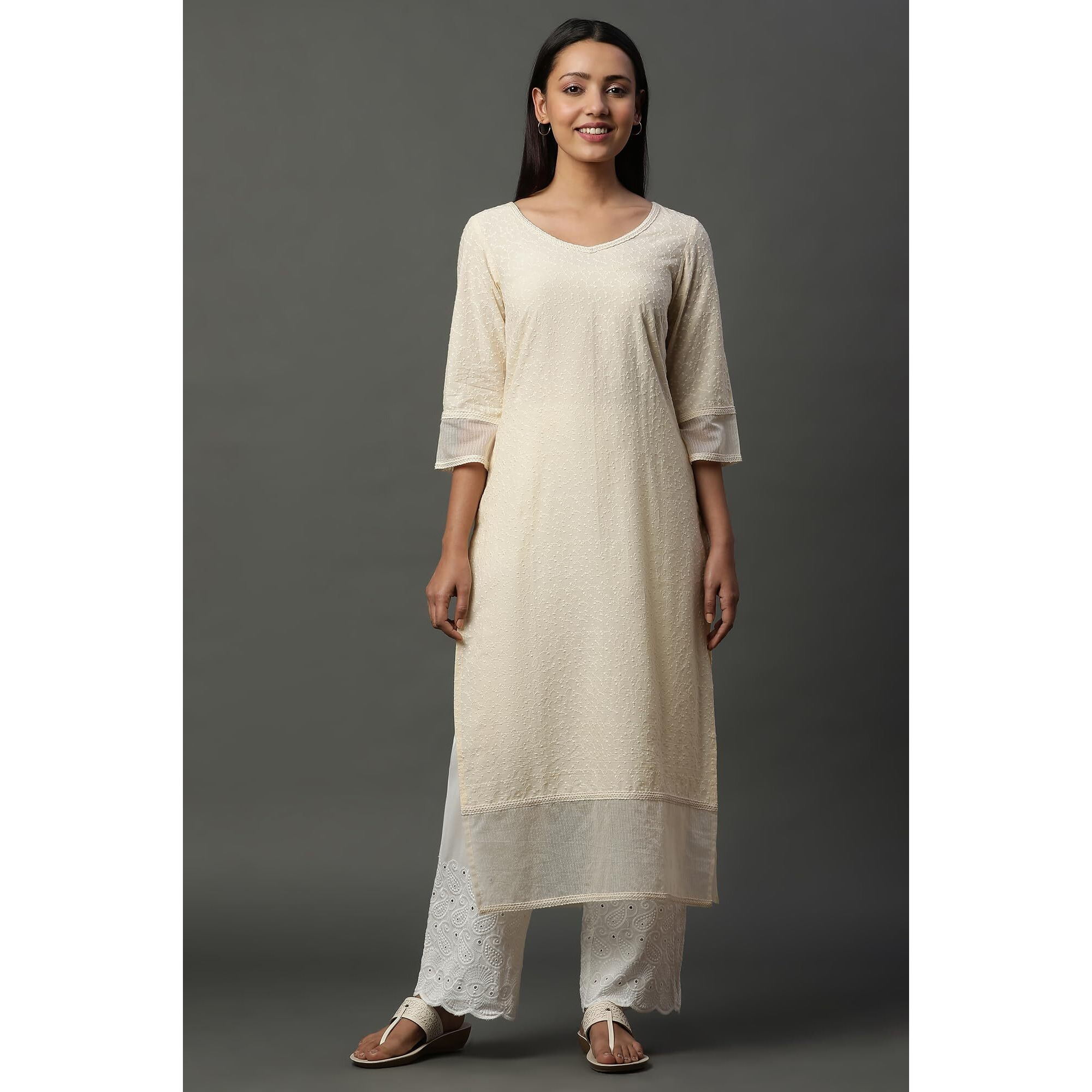 Aurelia Women's Cotton Regular Kurta (24Fea14996_Yellow