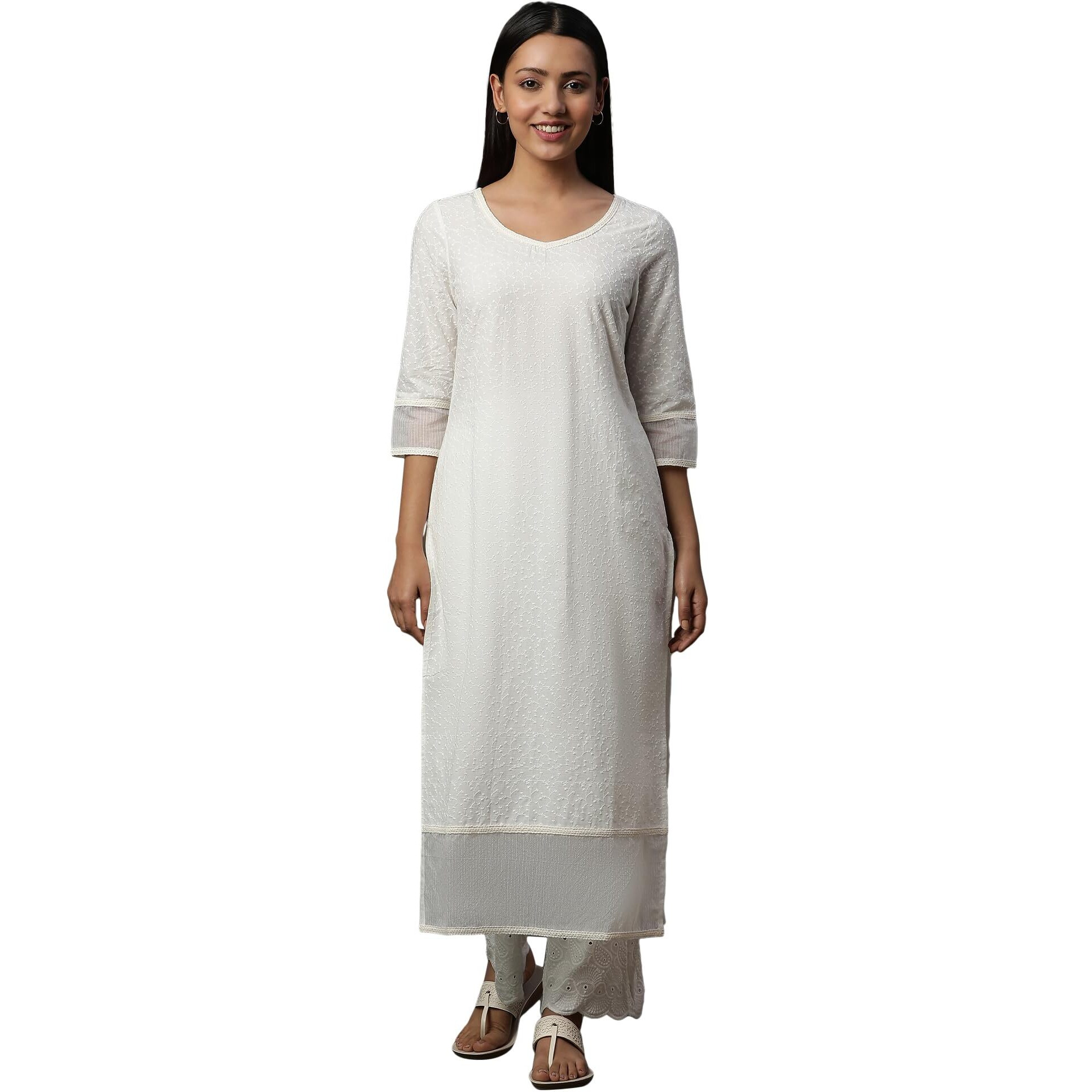 Aurelia Women's Cotton Regular Kurta (24Fea14996_White