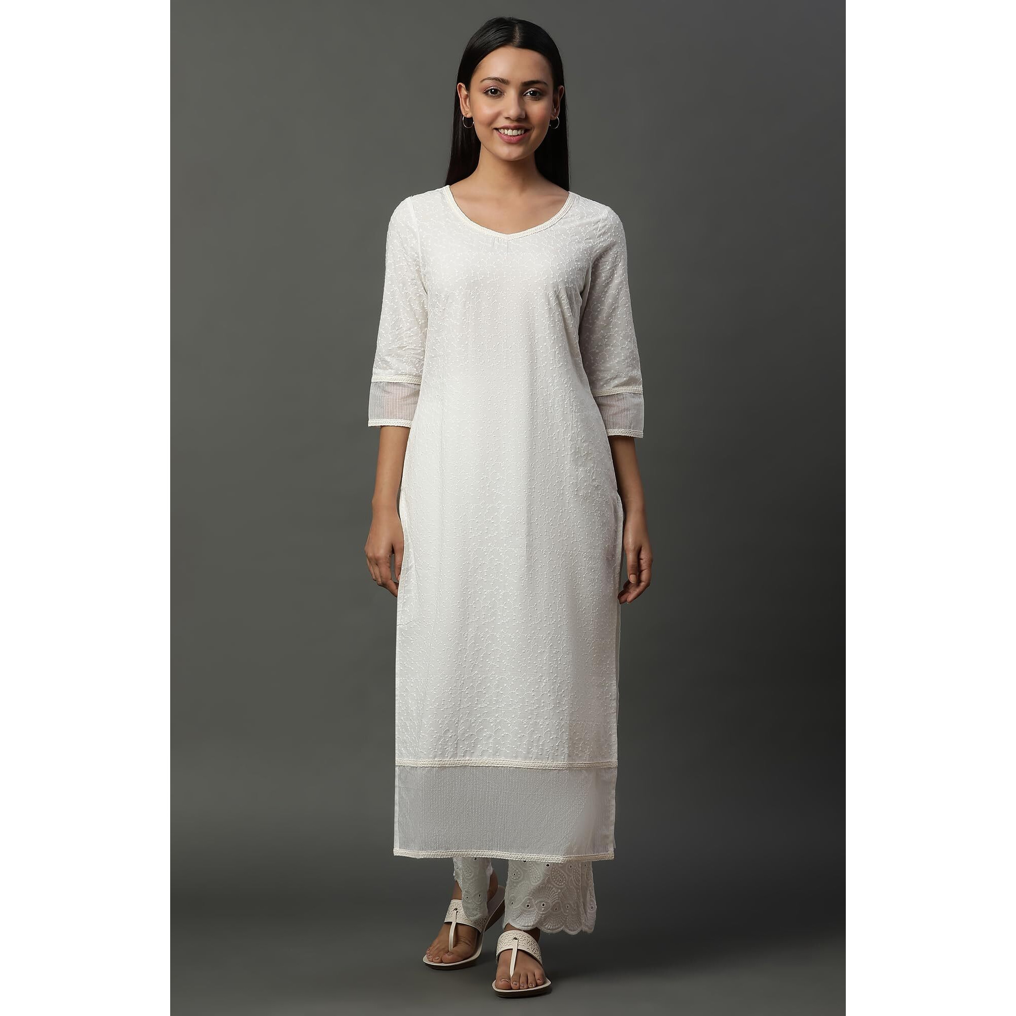 Aurelia Women's Cotton Regular Kurta (24Fea14996_White