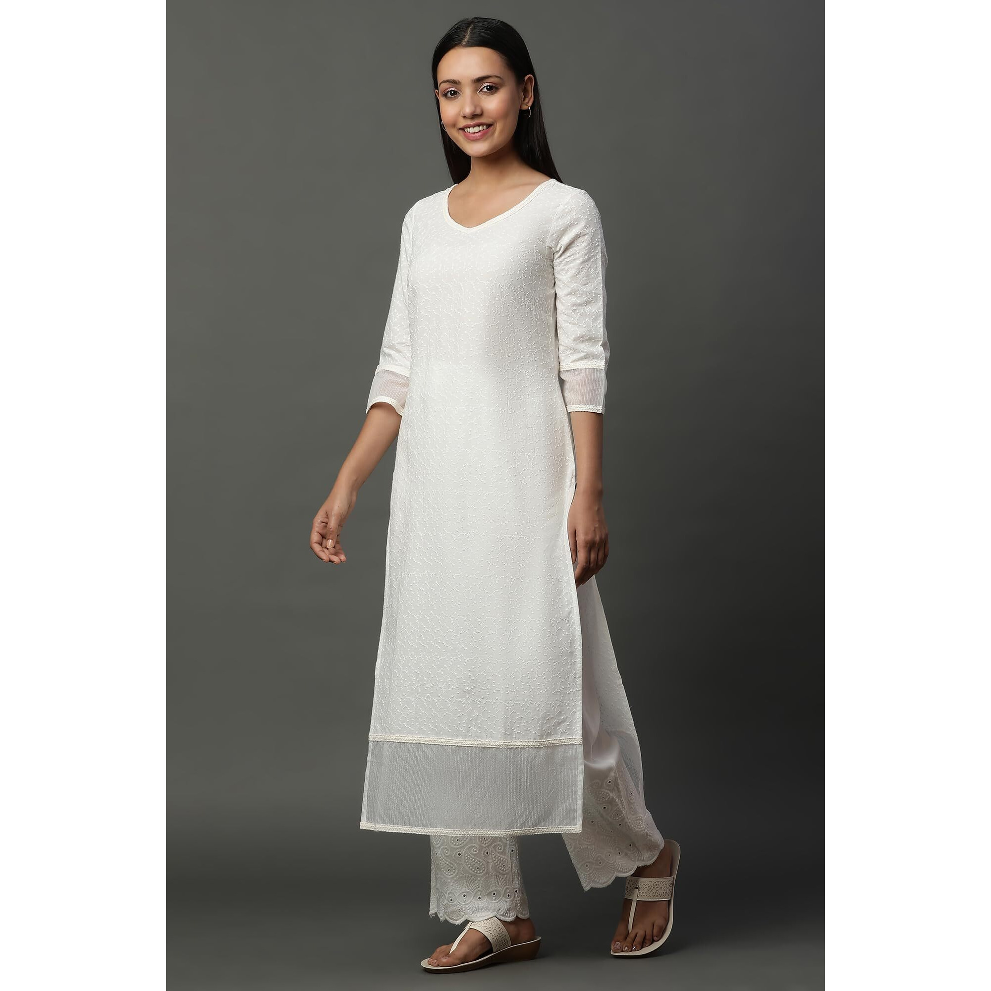 Aurelia Women's Cotton Regular Kurta (24Fea14996_White