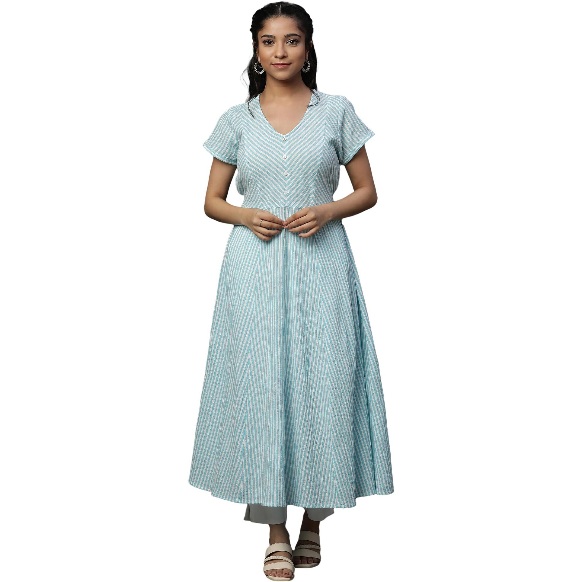 Aurelia Women's Cotton Regular Kurta (24Fea14806-704874_Blue