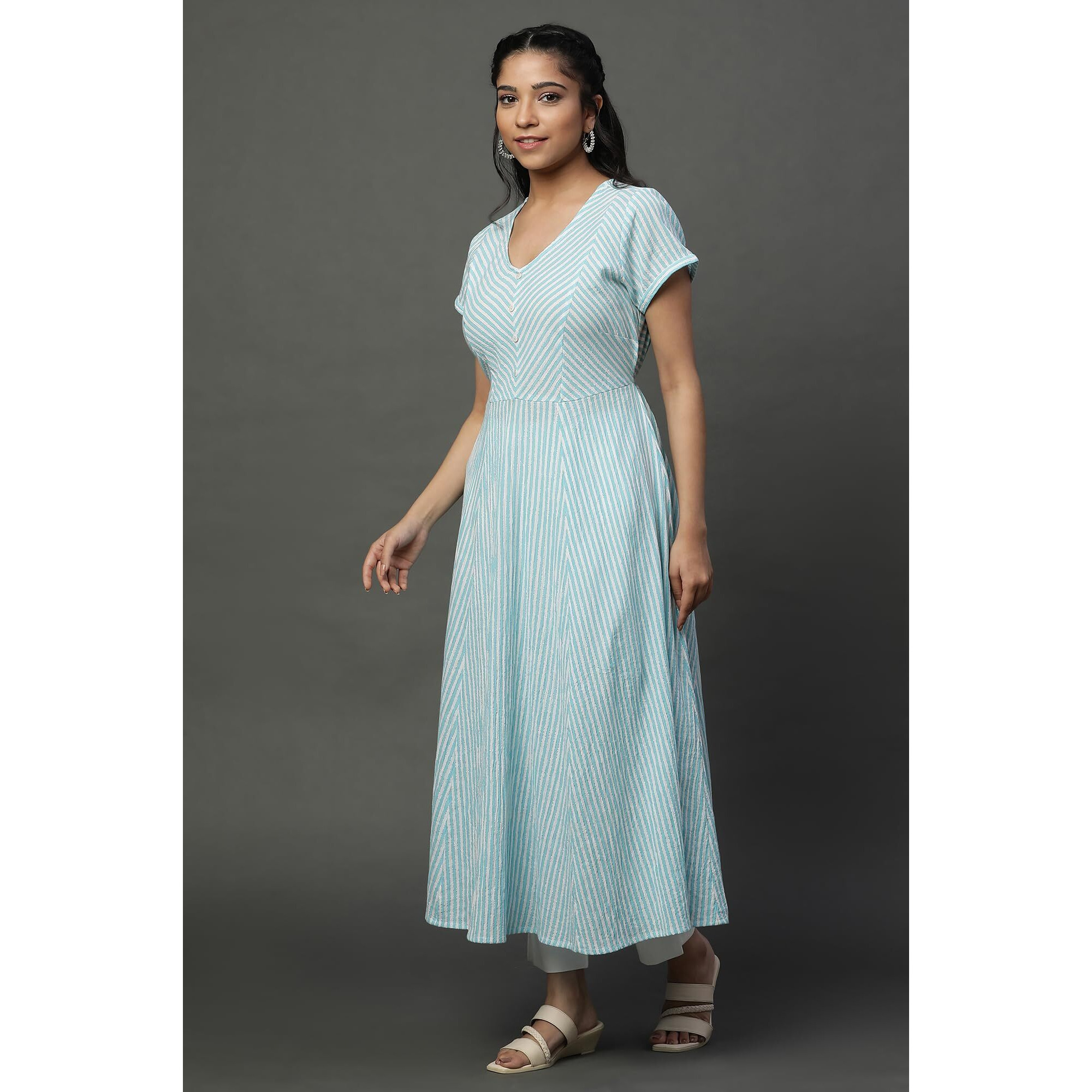 Aurelia Women's Cotton Regular Kurta (24Fea14806-704874_Blue