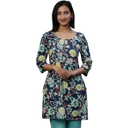 Aurelia Women's Floral Regular Kurti (24Fea30414_Orange