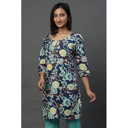 Aurelia Women's Floral Regular Kurti (24Fea30414_Orange