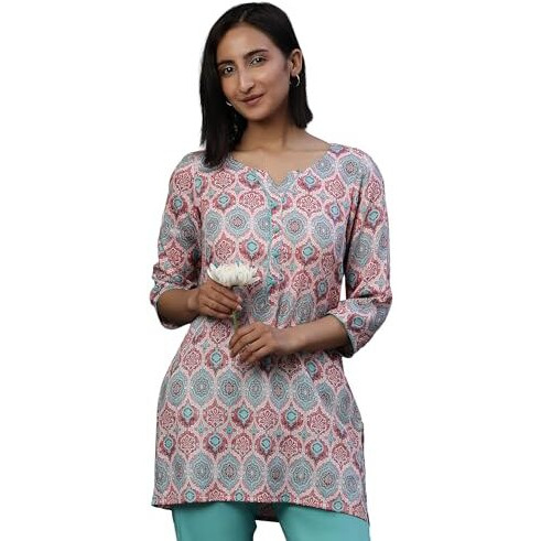 Aurelia Women's Cotton Floral Regular Kurti (24Fea30415_Pink