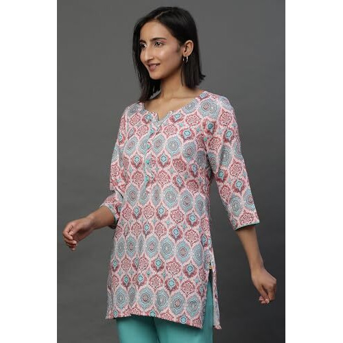 Aurelia Women's Cotton Floral Regular Kurti (24Fea30415_Pink
