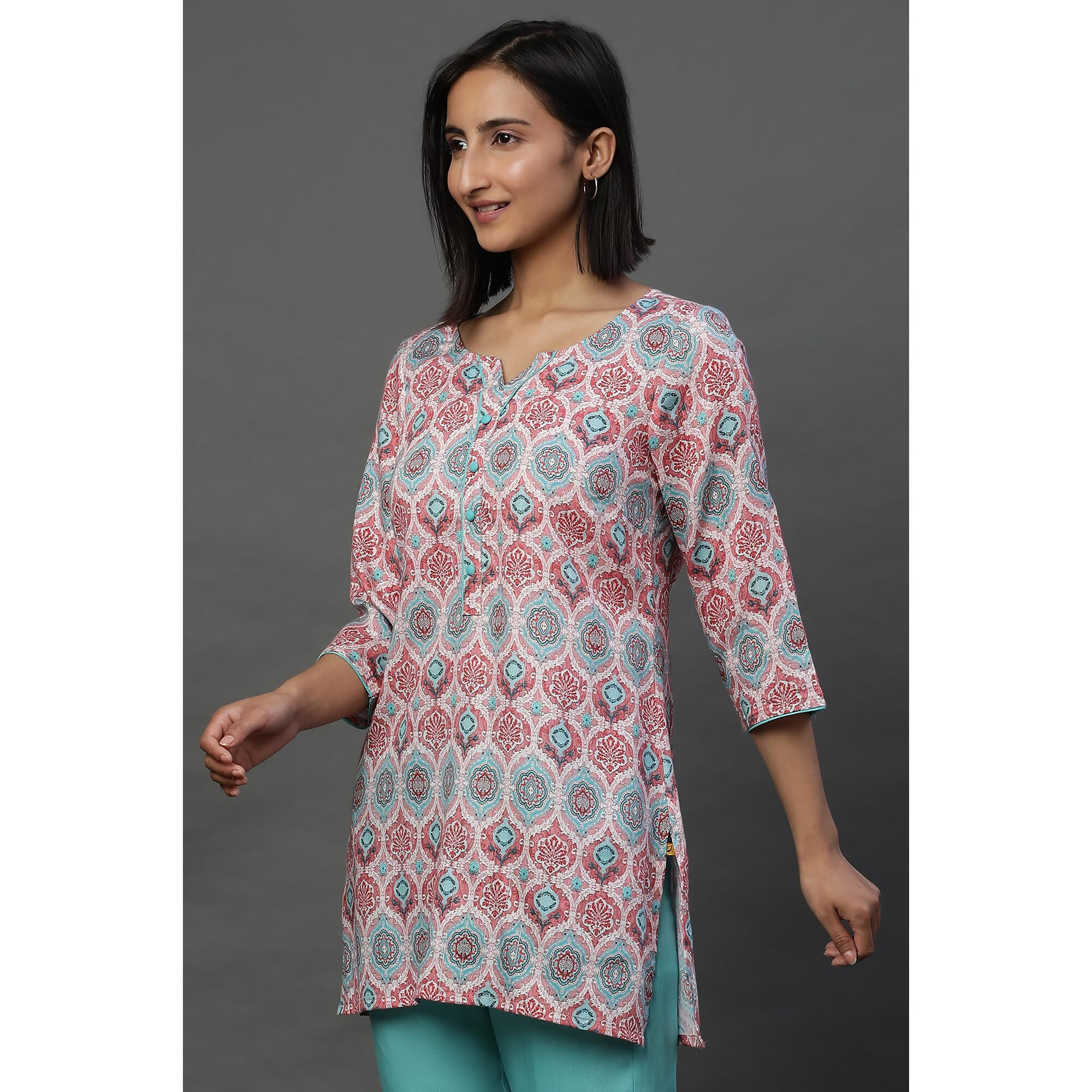 Aurelia Women's Cotton Floral Regular Kurti (24Fea30415_Pink