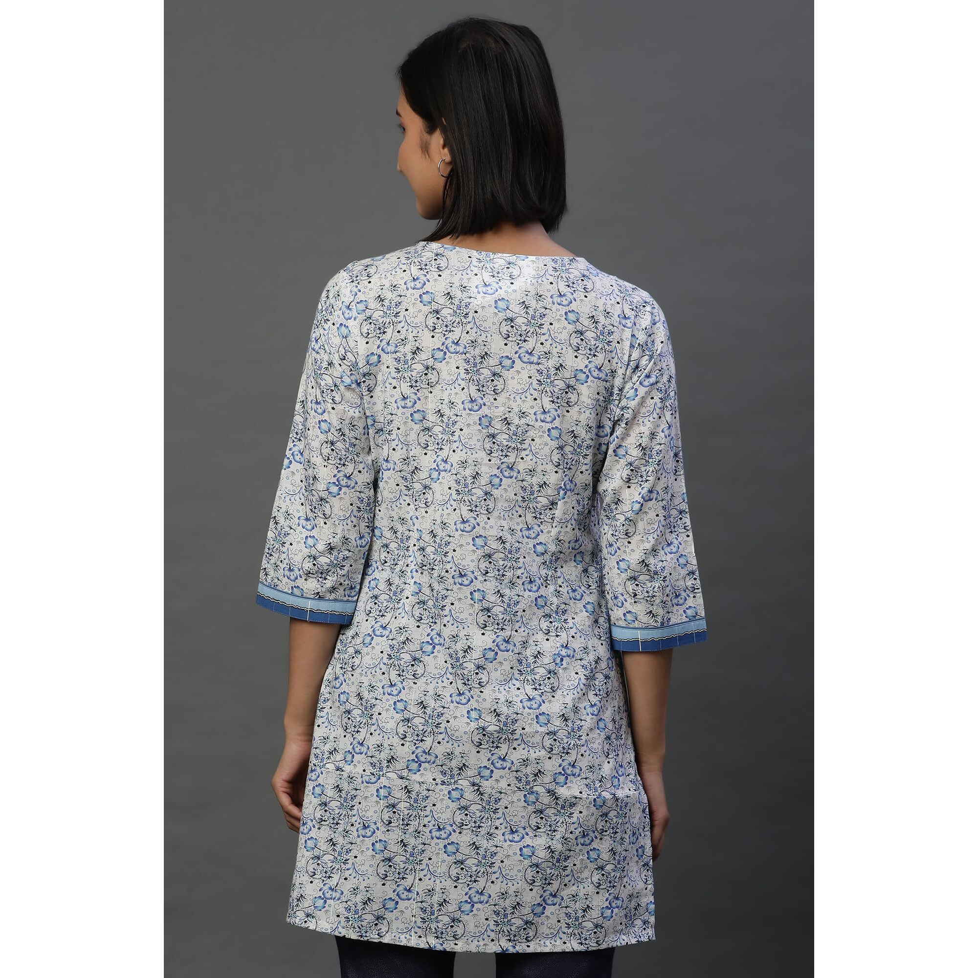 Aurelia Women's Cotton Floral Regular Kurti (24Fea30416_Blue