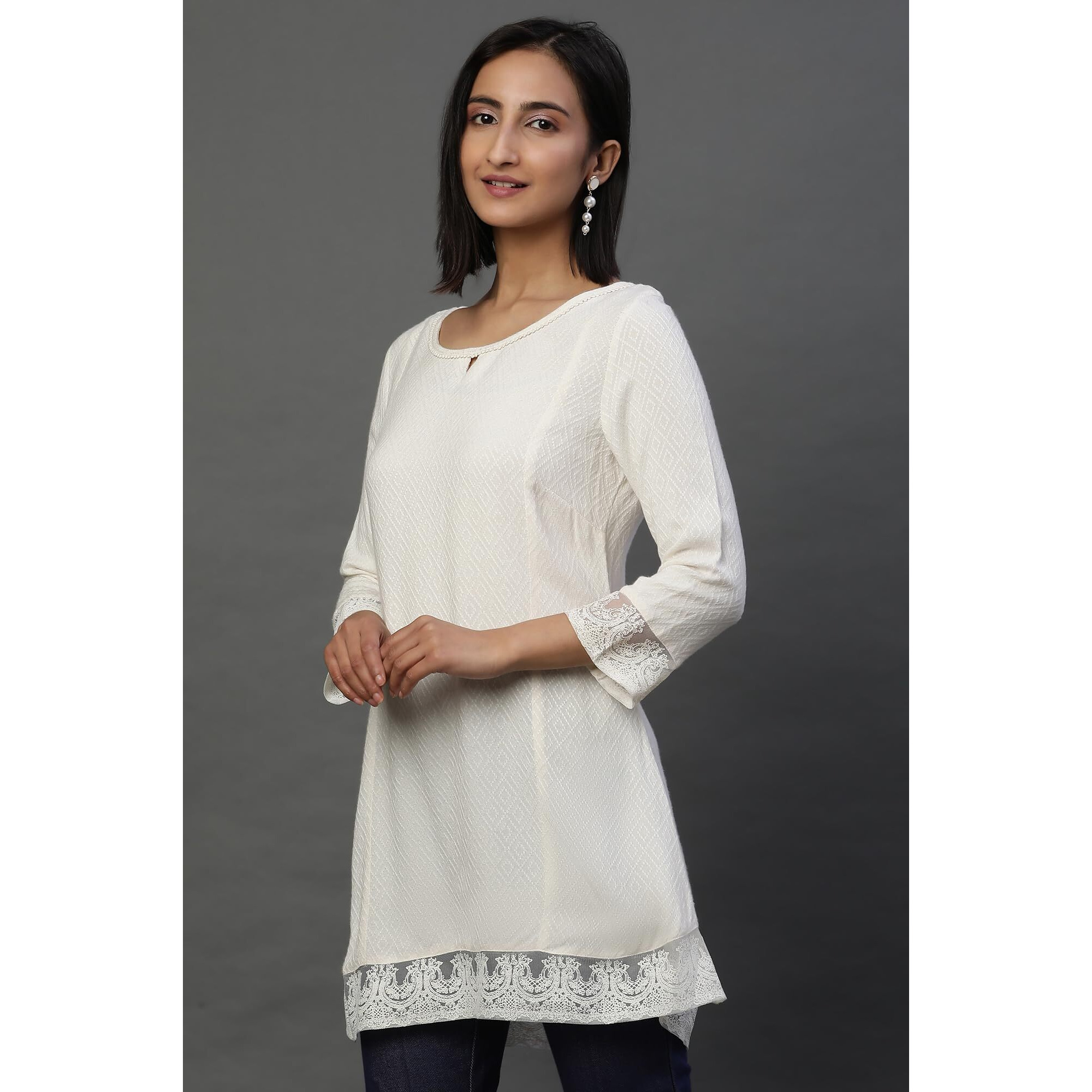 Aurelia Women's Rayon Solid Regular Kurti (24Fea30423_White