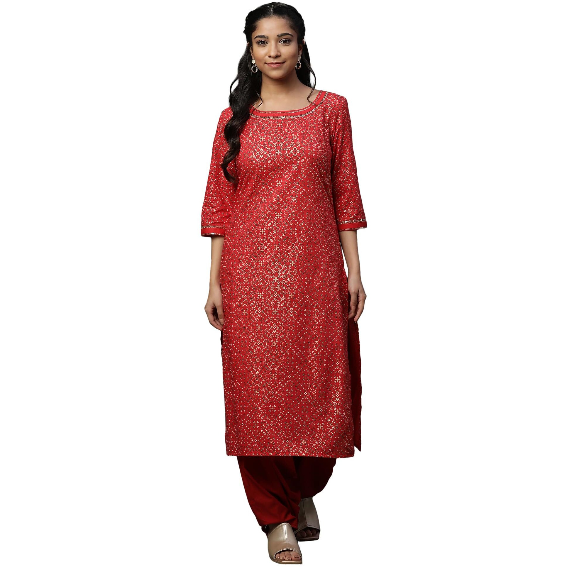 Red Foil Printed Ethnic Kurta (Size 2Xl)-23Aua14535-508201