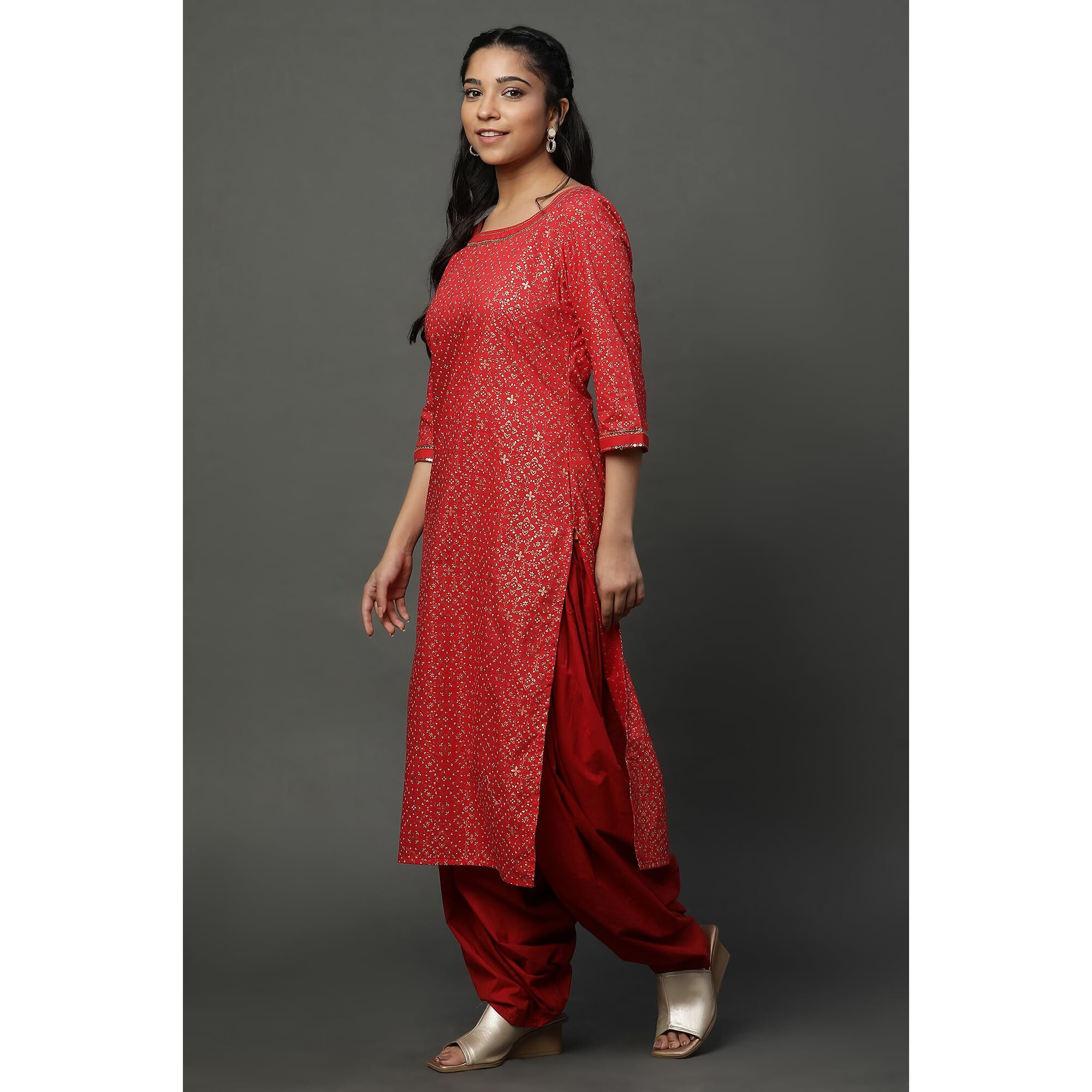 Red Foil Printed Ethnic Kurta (Size 2Xl)-23Aua14535-508201