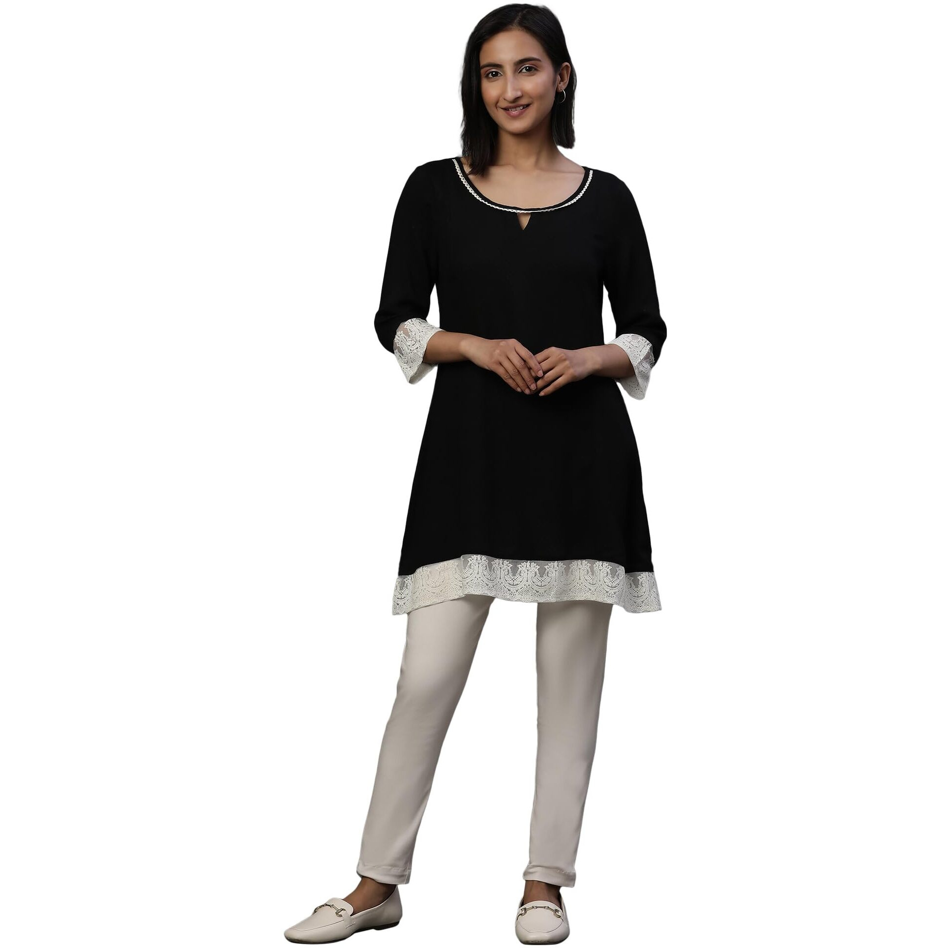 Aurelia Women's Solid Regular Kurti (24Fea30423_Black