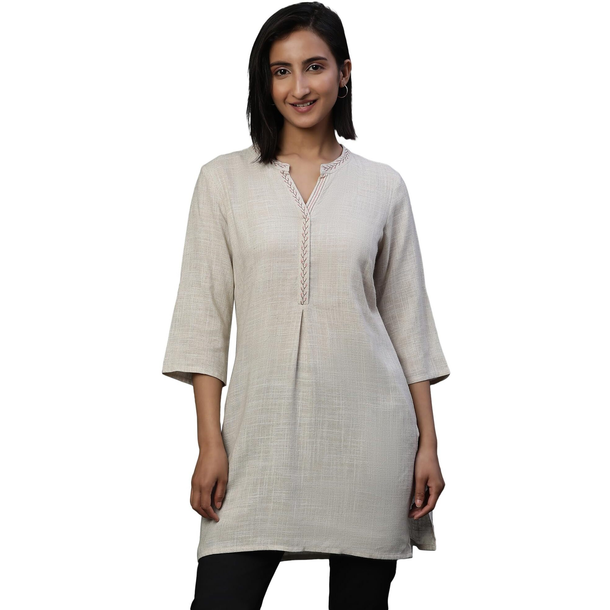 Aurelia Women's Rayon Solid Regular Kurti (24Fea30427_Beige