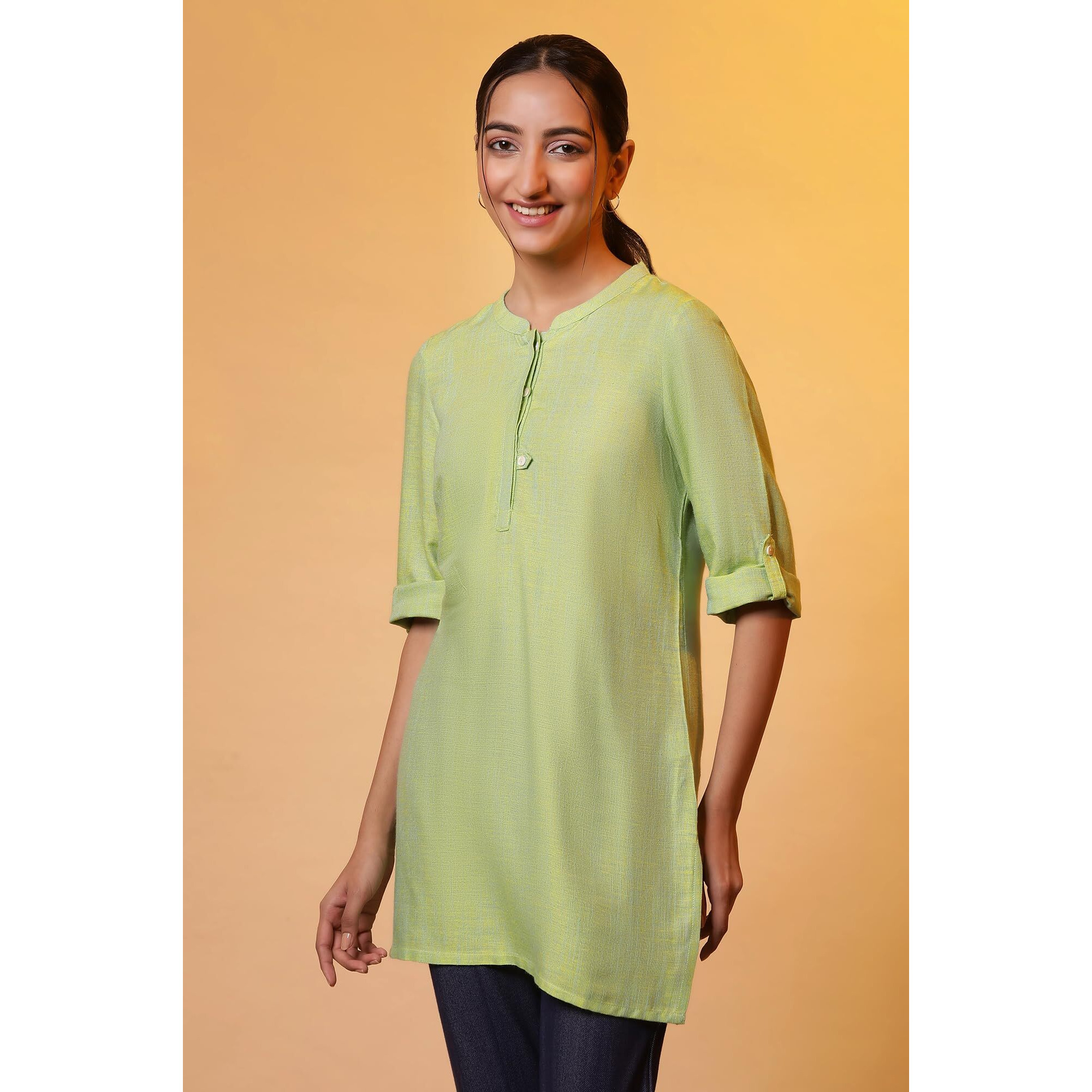 Aurelia Women's Cotton Regular Kurti (24Fea30432_Green