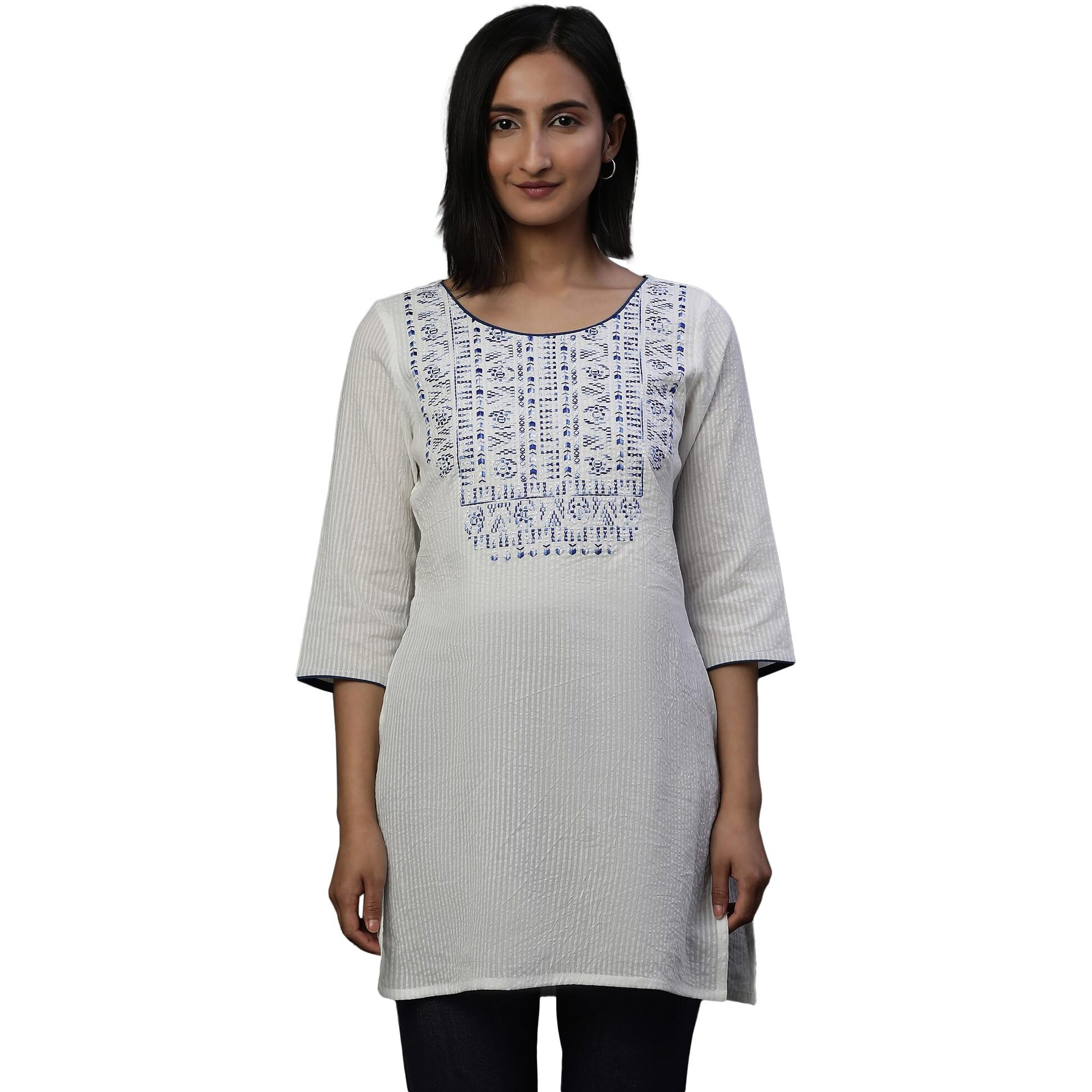 Aurelia Women's Cotton Blend Regular Kurti (24Fea30480_White