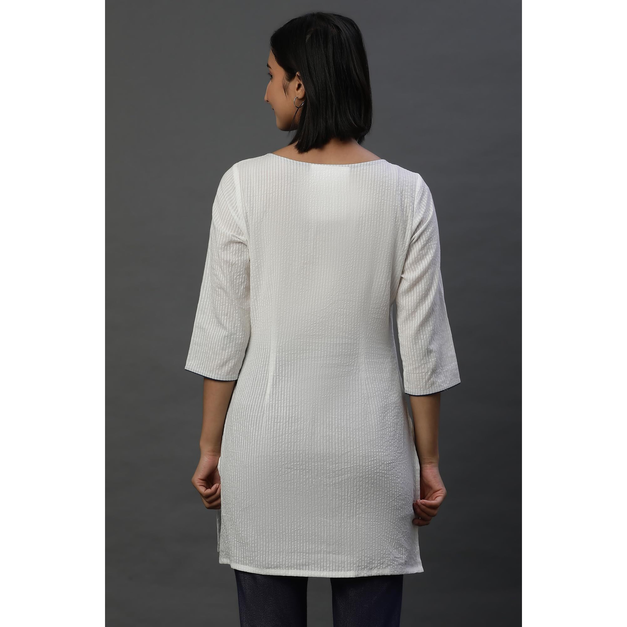 Aurelia Women's Cotton Blend Regular Kurti (24Fea30480_White