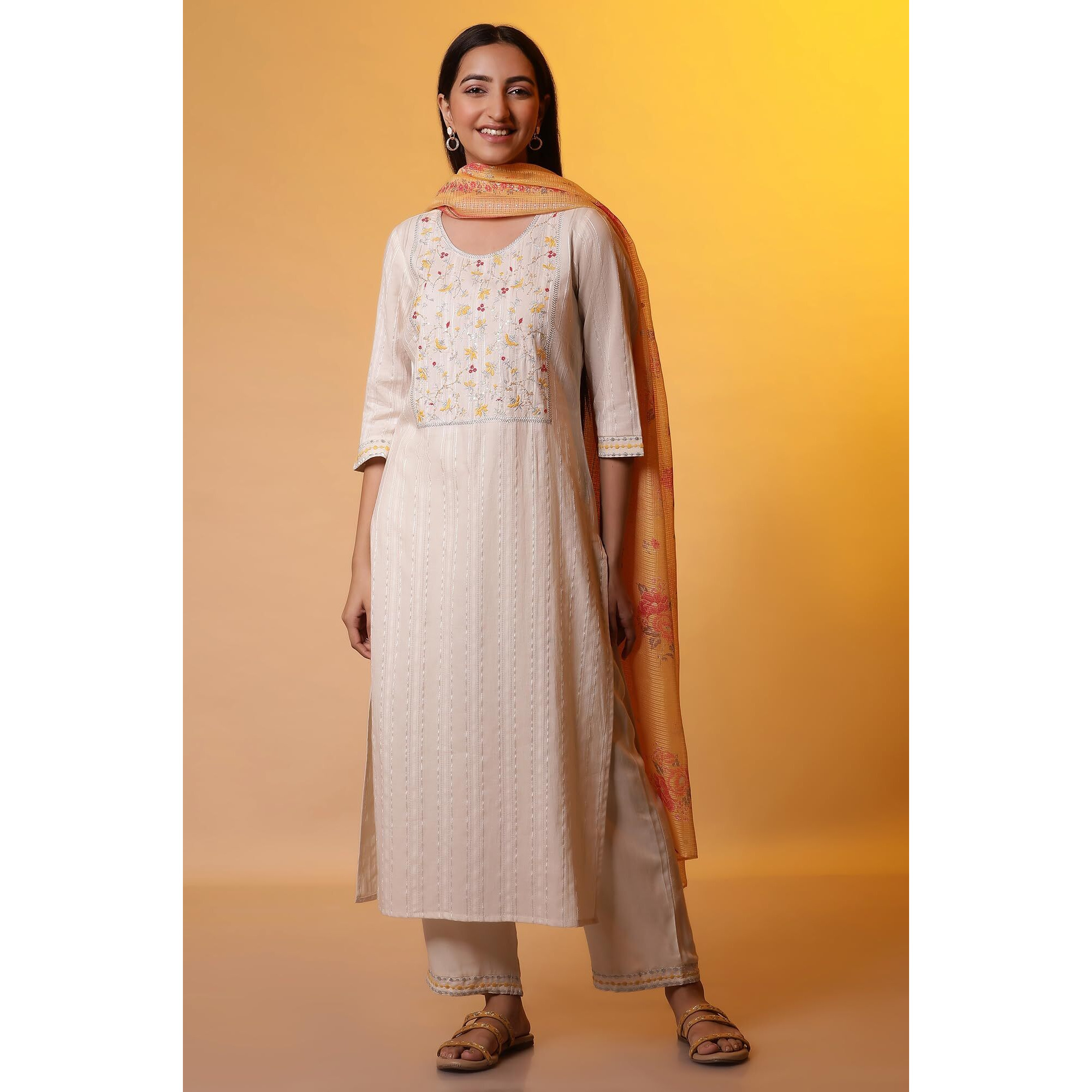 Aurelia Women's Cotton Blend Kurta Set (24Feas15049_White