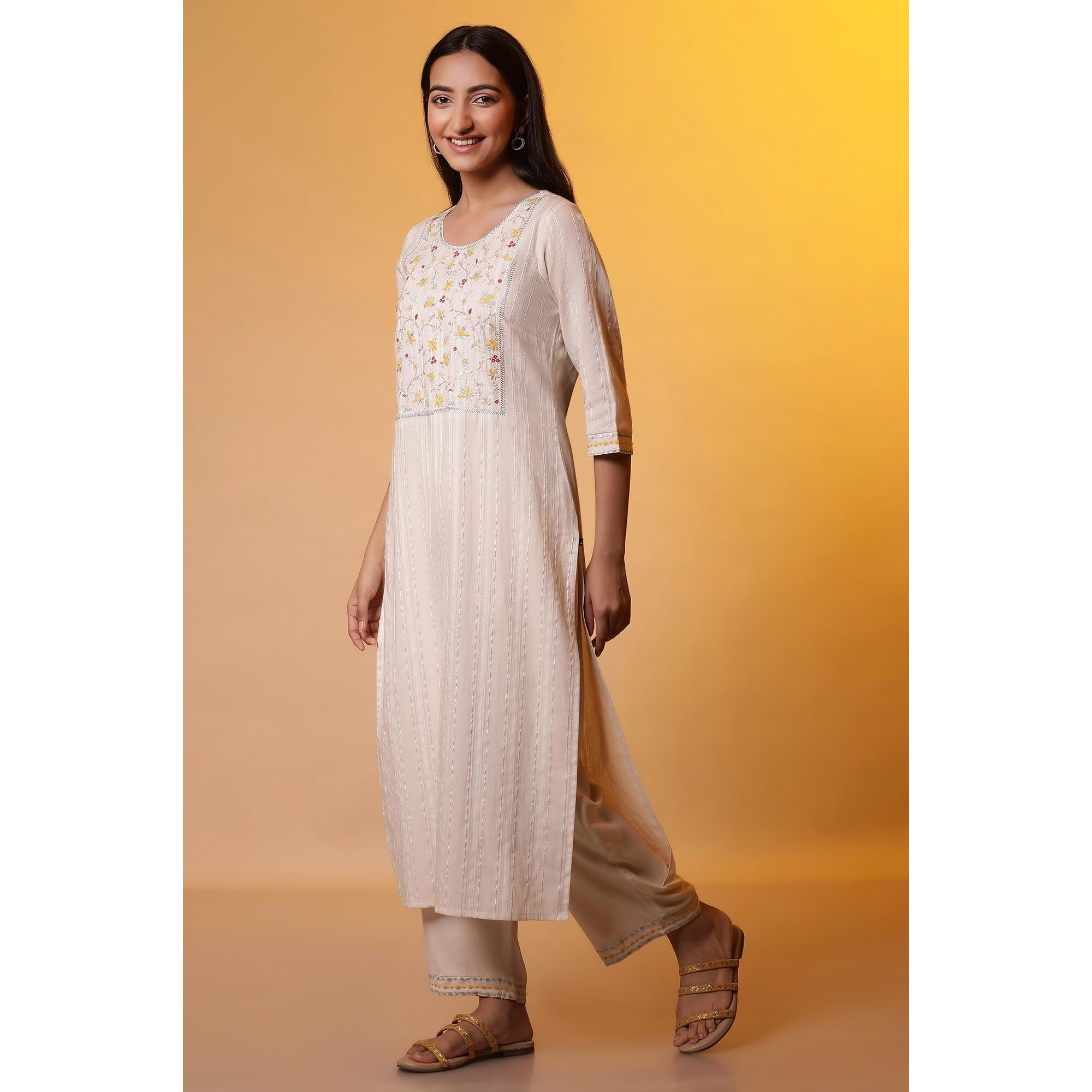 Aurelia Women's Cotton Blend Kurta Set (24Feas15049_White