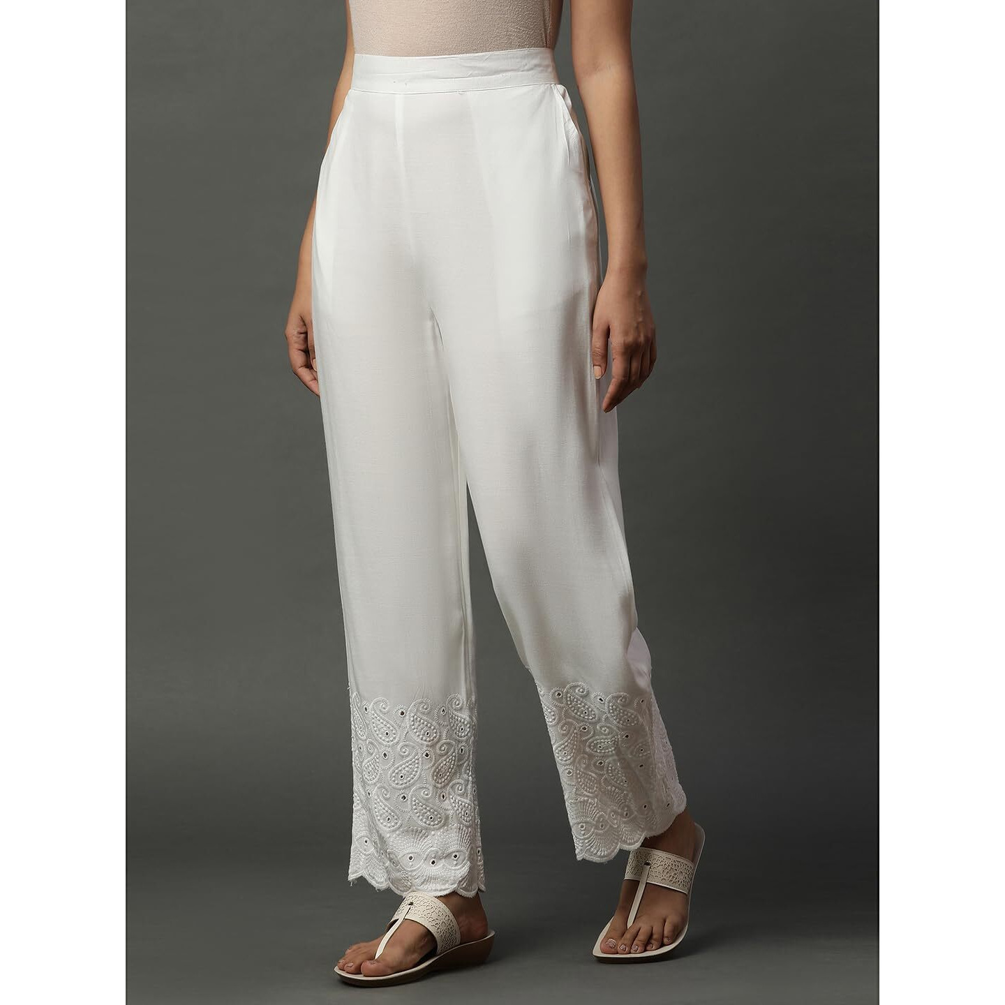 Aurelia Women's Straight Palazzos (24Fea60340_White