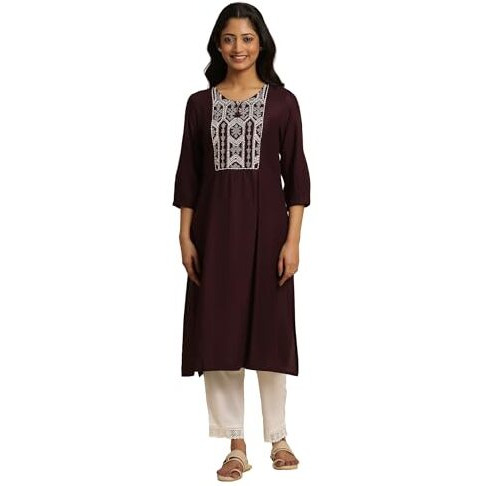 W For Woman Purple Solid Rayon Straight Kurta_24Festw10951-C5851_Xl