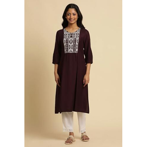 W For Woman Purple Solid Rayon Straight Kurta_24Festw10951-C5851_Xl