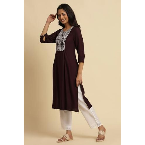 W For Woman Purple Solid Rayon Straight Kurta_24Festw10951-C5851_Xl