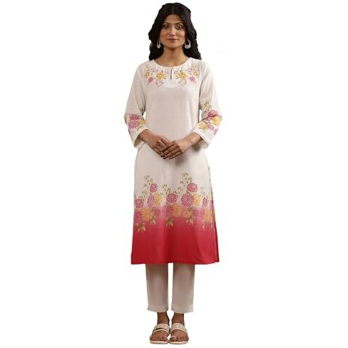 W Women White Floral Print Cotton A-Line Kurta_24Few10587-123202_3Xl
