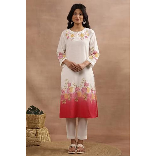 W Women White Floral Print Cotton A-Line Kurta_24Few10587-123202_Xs