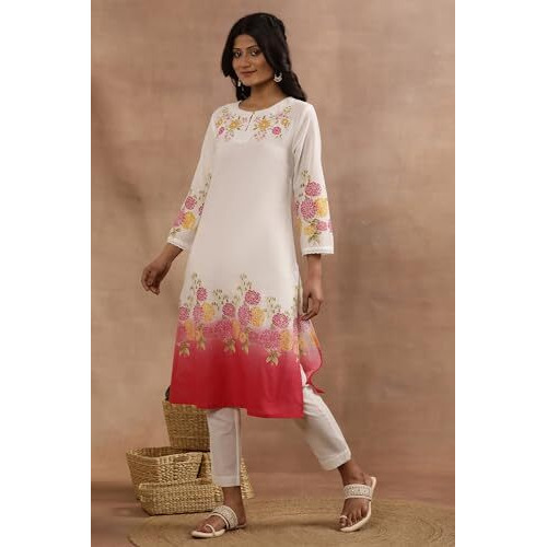W Women White Floral Print Cotton A-Line Kurta_24Few10587-123202_Xs