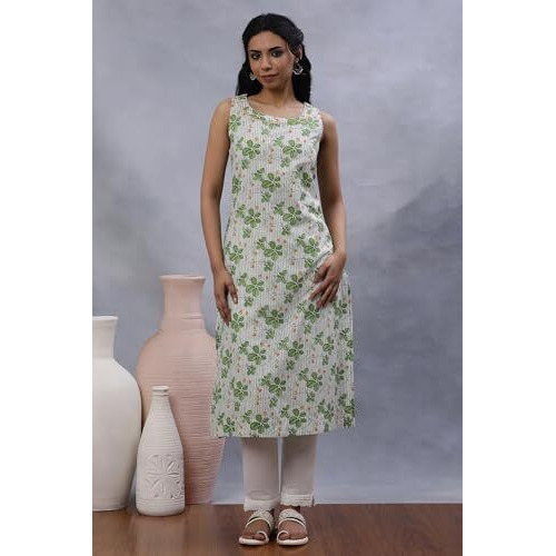 W Women Off White Floral Print Cotton A-Line Kurta_24Few11134-123203_2Xl