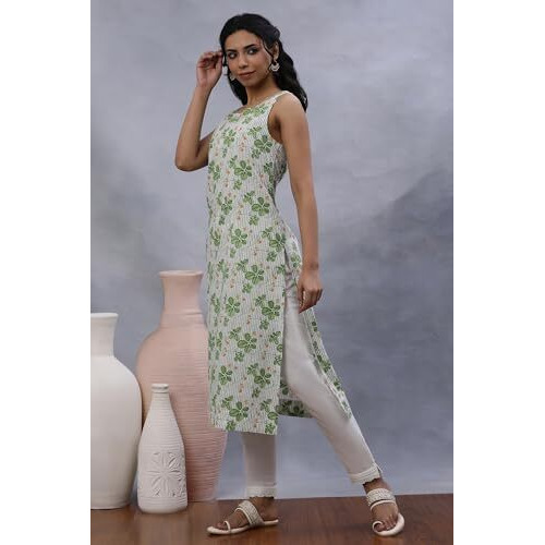 W Women Off White Floral Print Cotton A-Line Kurta_24Few11134-123203_2Xl