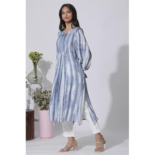 W For Woman White And Blue Tie-Dye A-Line Kurta_24Few10511-123815_L