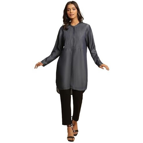 W For Woman W Women Blue Solid Denim Tunic_24Few30911-704256_2Xl