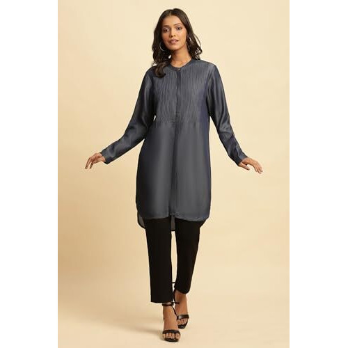 W For Woman W Women Blue Solid Denim Tunic_24Few30911-704256_2Xl