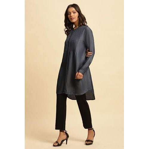 W For Woman W Women Blue Solid Denim Tunic_24Few30911-704256_2Xl