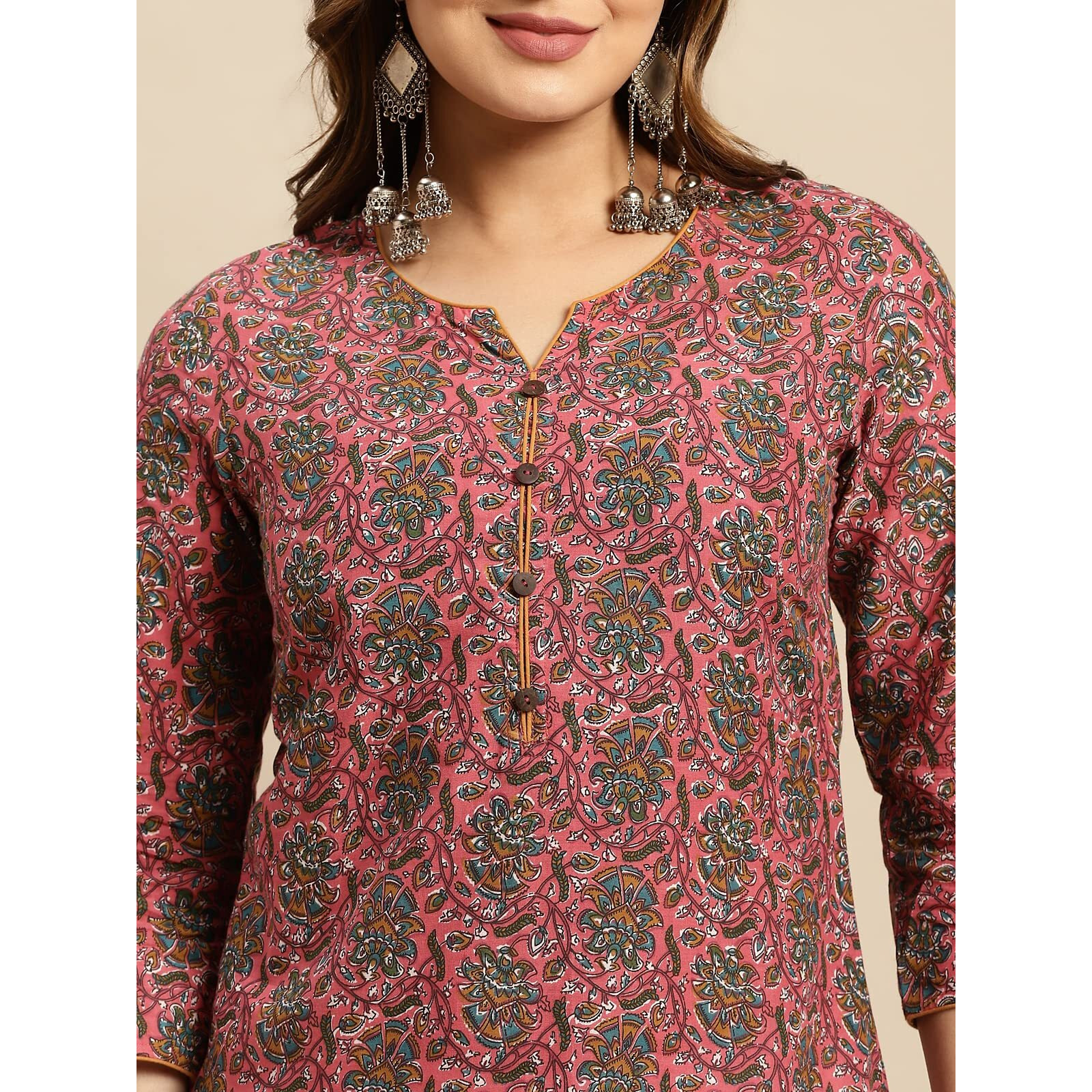 Rangita Coral & Yellow Cotton Knee Length Printed Straight Kurti For Women | Kurta For Women_3Xl (Pack Of 2)