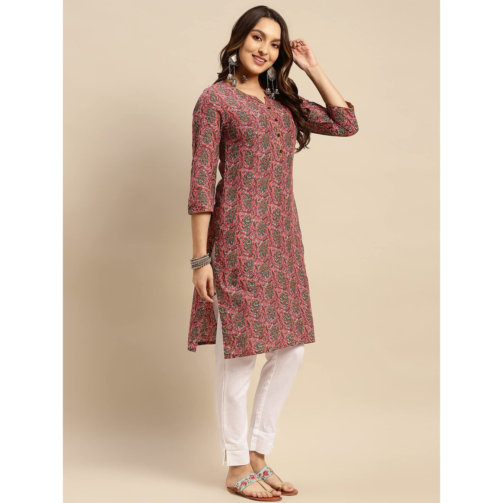 Rangita Coral & Yellow Cotton Knee Length Printed Straight Kurti For Women | Kurta For Women_3Xl (Pack Of 2)