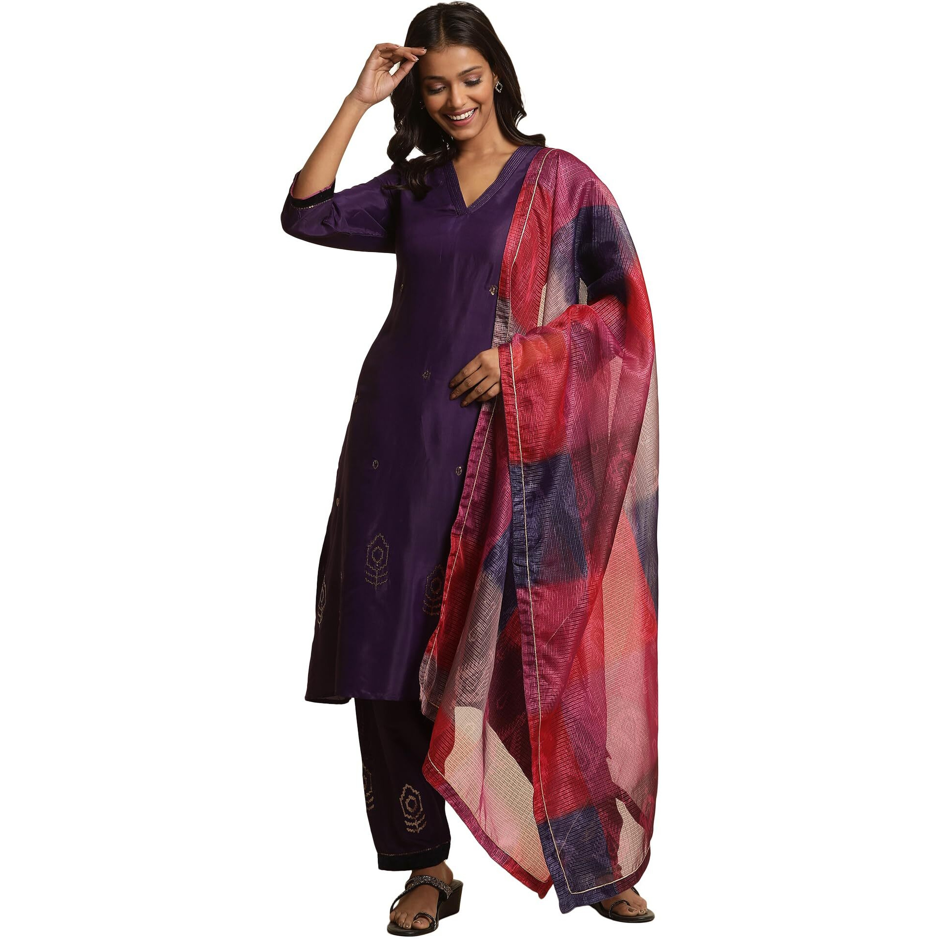 W For Woman W Women Purple Festive Solid Viscose Kurta Set With Salwar & Dupatta_24Fews19965-220374_Xl