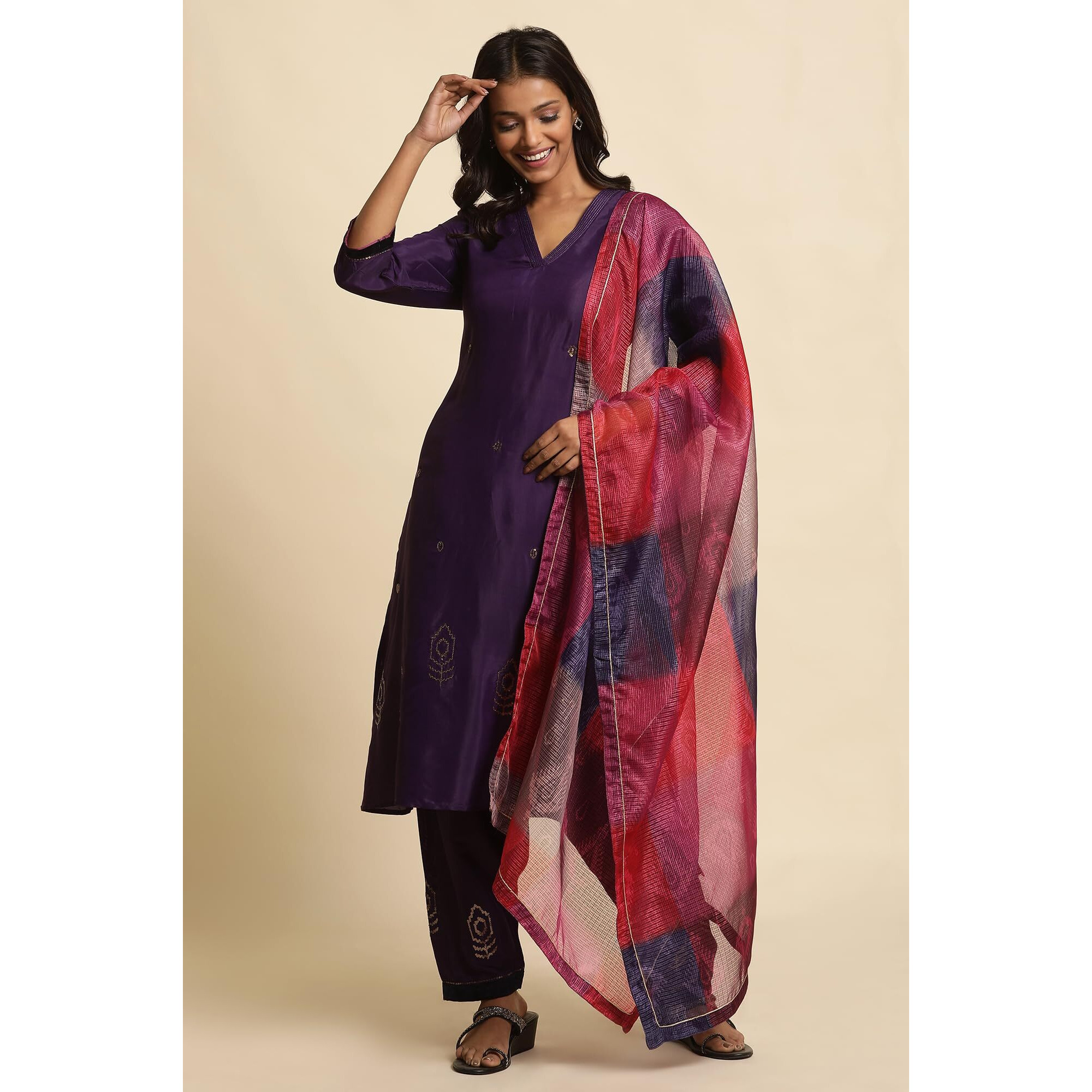 W For Woman W Women Purple Festive Solid Viscose Kurta Set With Salwar & Dupatta_24Fews19965-220374_Xl