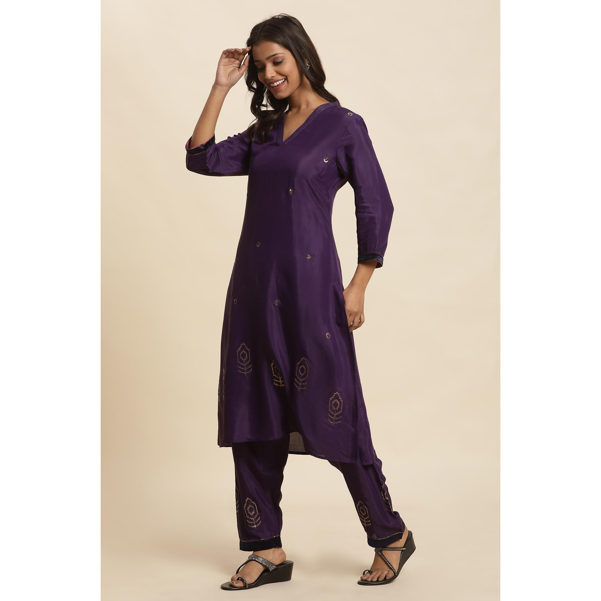 W For Woman W Women Purple Festive Solid Viscose Kurta Set With Salwar & Dupatta_24Fews19965-220374_Xl