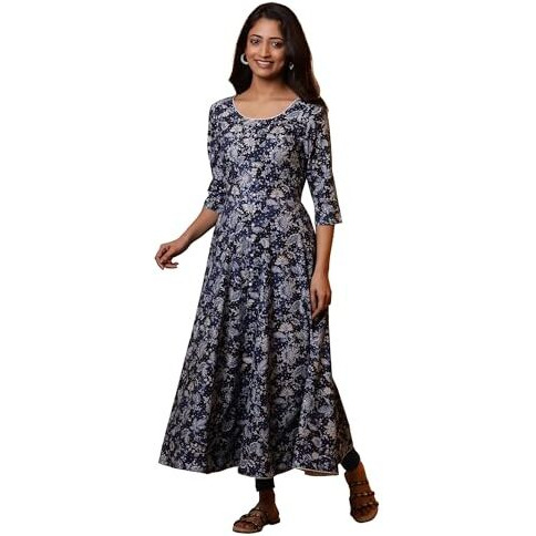 Aurelia Women's Rayon Floral Regular Kurta (24Fea14855_Blue