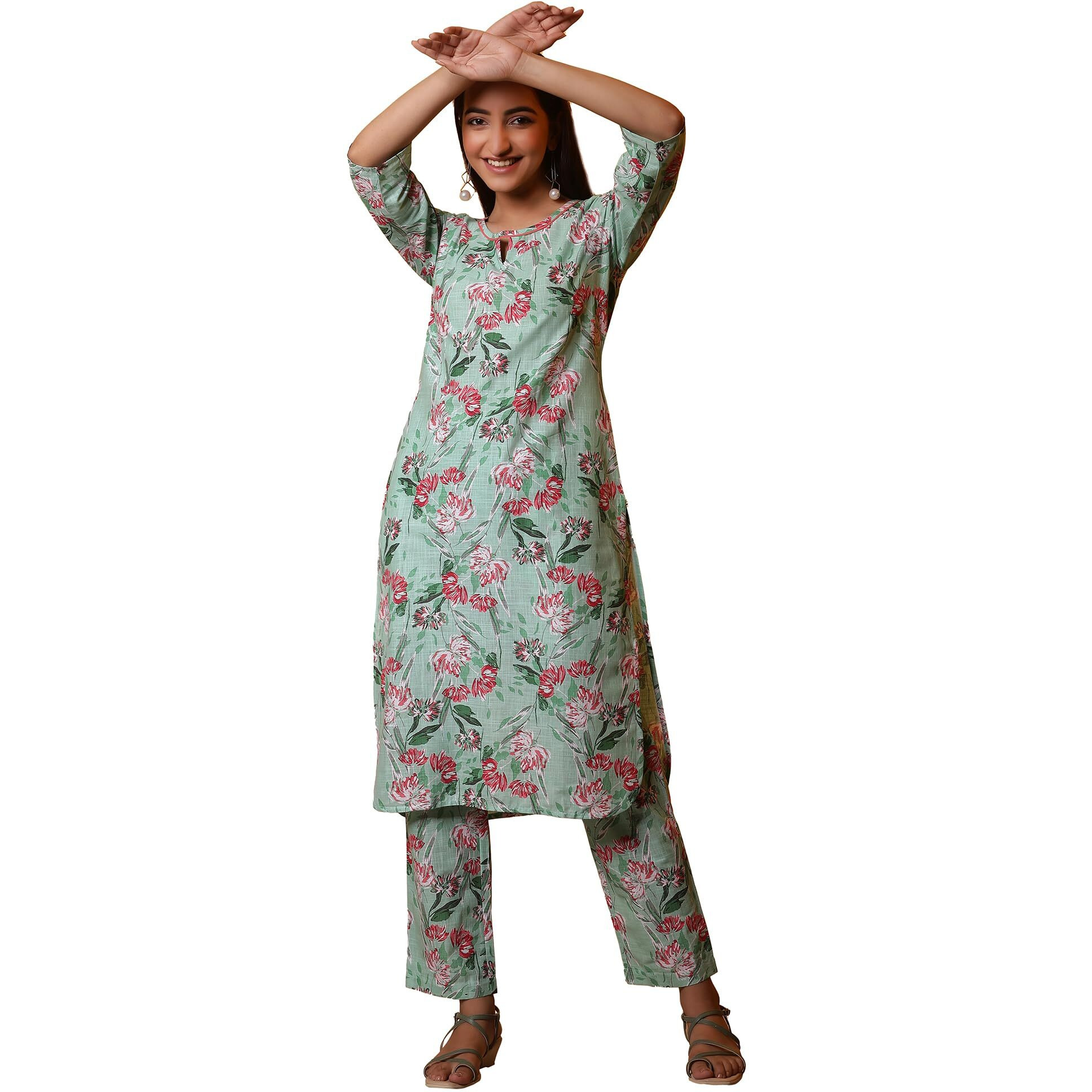 Aurelia Women's Rayon Kurta Set (24Feas14913_Green