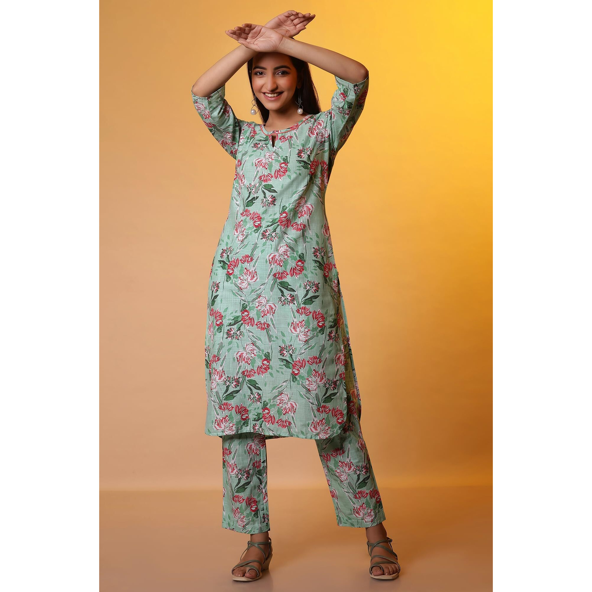 Aurelia Women's Rayon Kurta Set (24Feas14913_Green