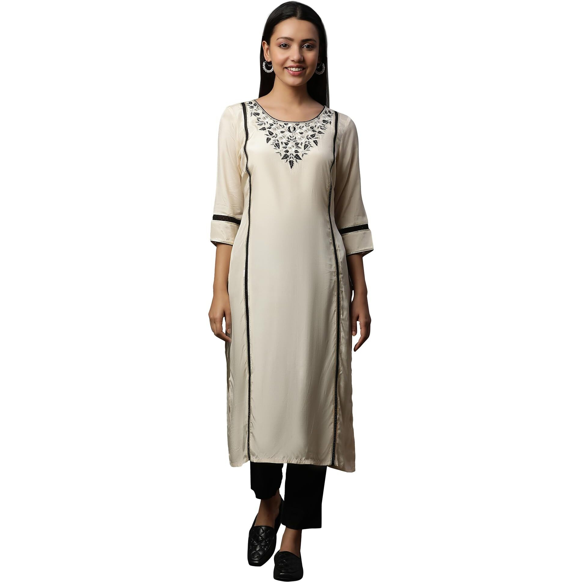 Aurelia Women's Viscose Regular Kurta (24Fea15104_Beige