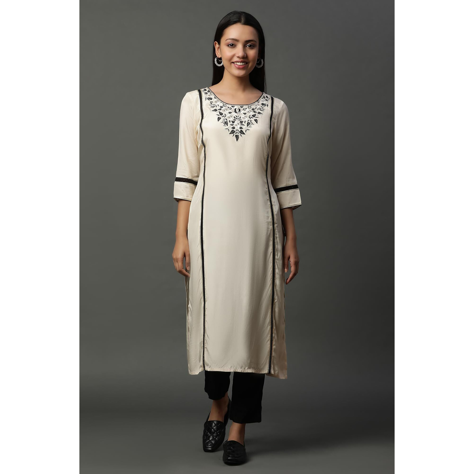 Aurelia Women's Viscose Regular Kurta (24Fea15104_Beige