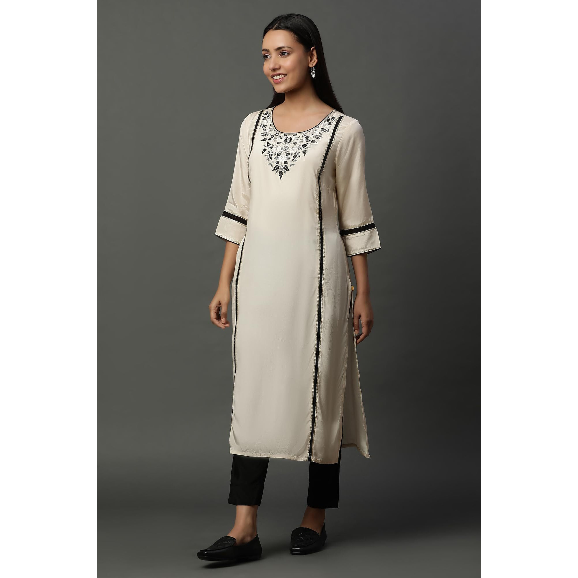 Aurelia Women's Viscose Regular Kurta (24Fea15104_Beige