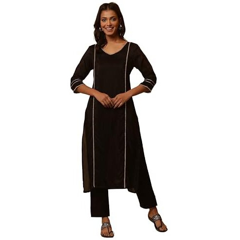 Aurelia Women Black Embellished Viscose Straight Kurta_24Fea15103_L