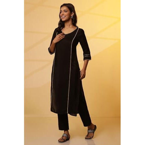 Aurelia Women Black Embellished Viscose Straight Kurta_24Fea15103_L