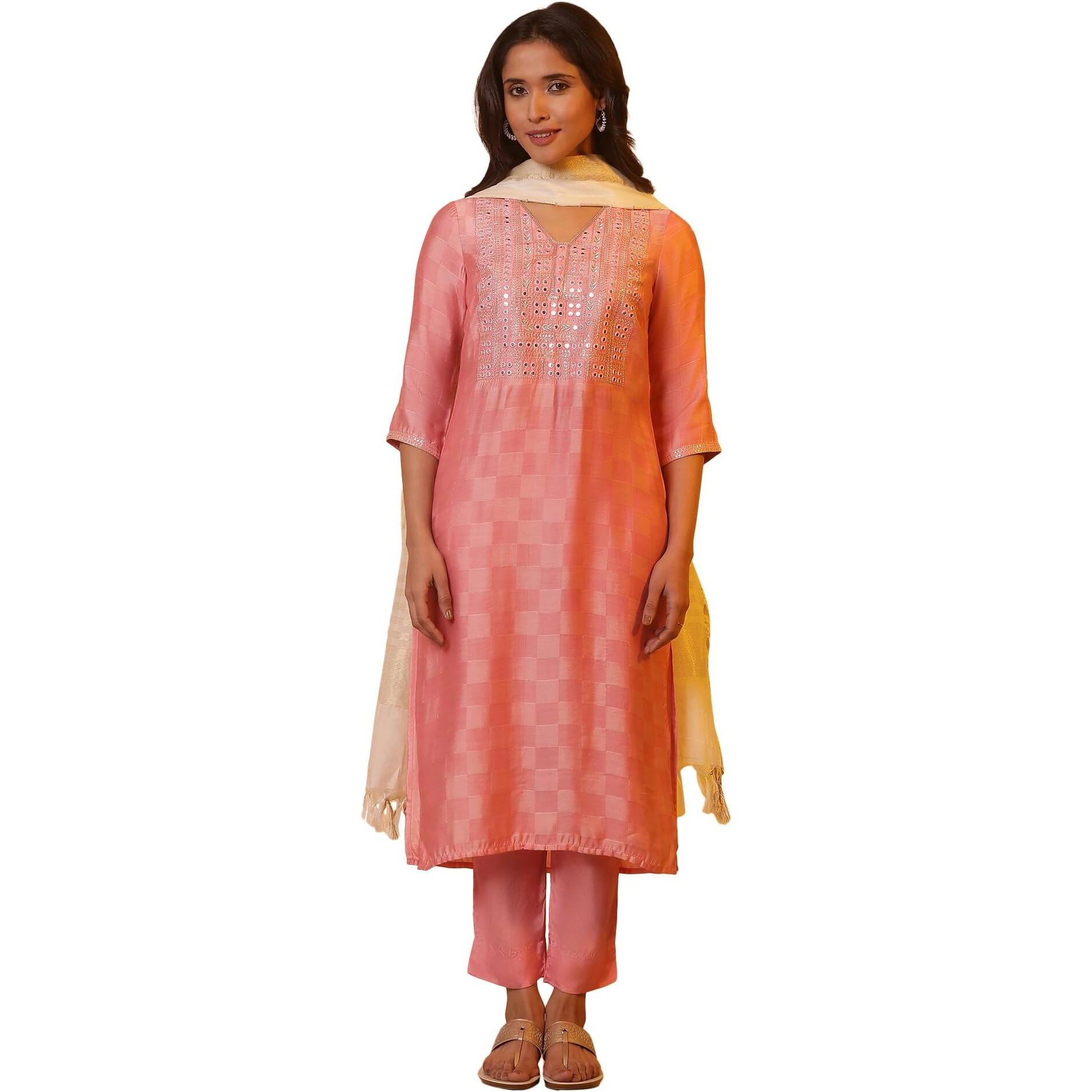 Aurelia Women Pink Embroidered Viscose Kurta Set With Palazzos & Dupatta_24Feas15107_L