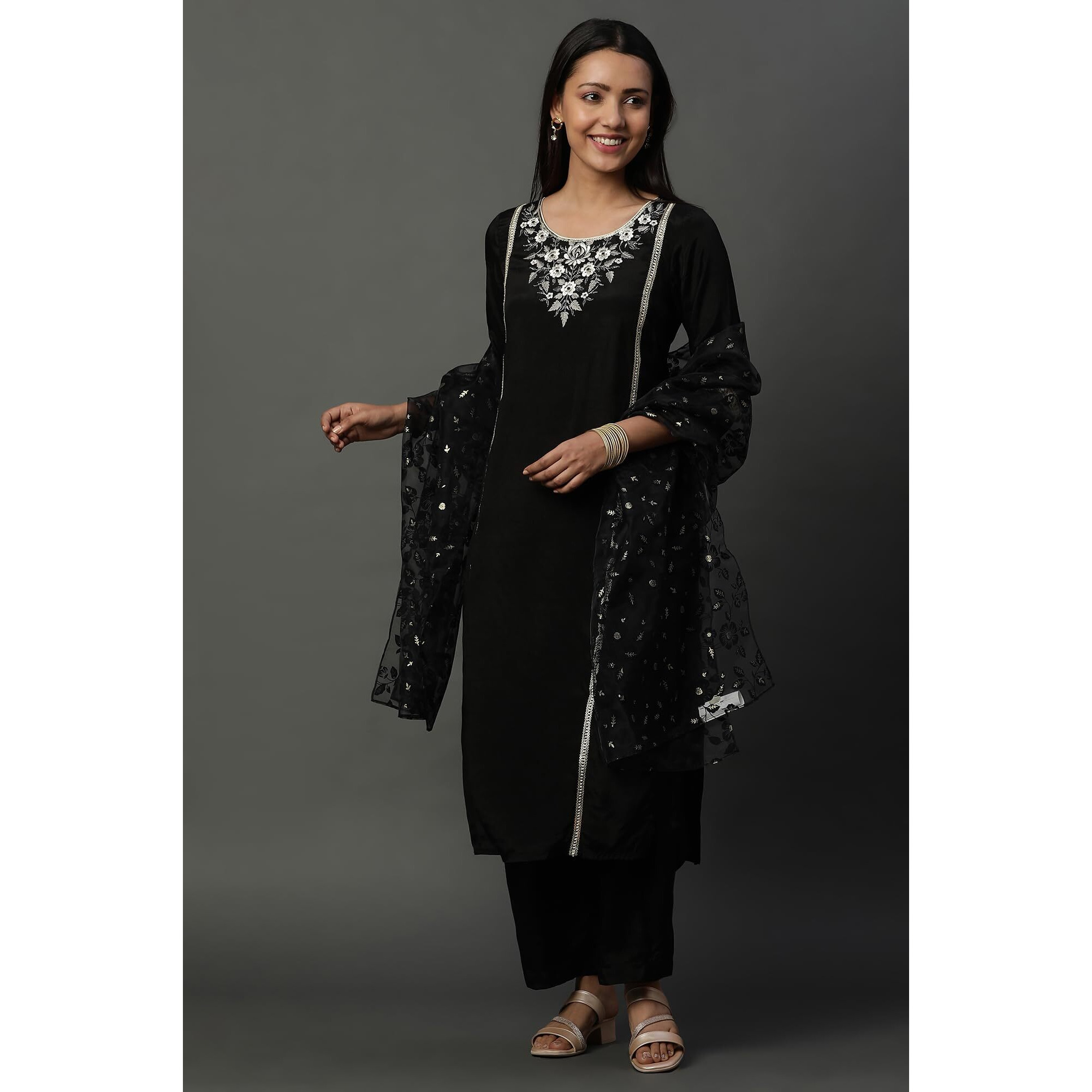 Aurelia Women's Rayon Kurta Set (24Feas15104_Black